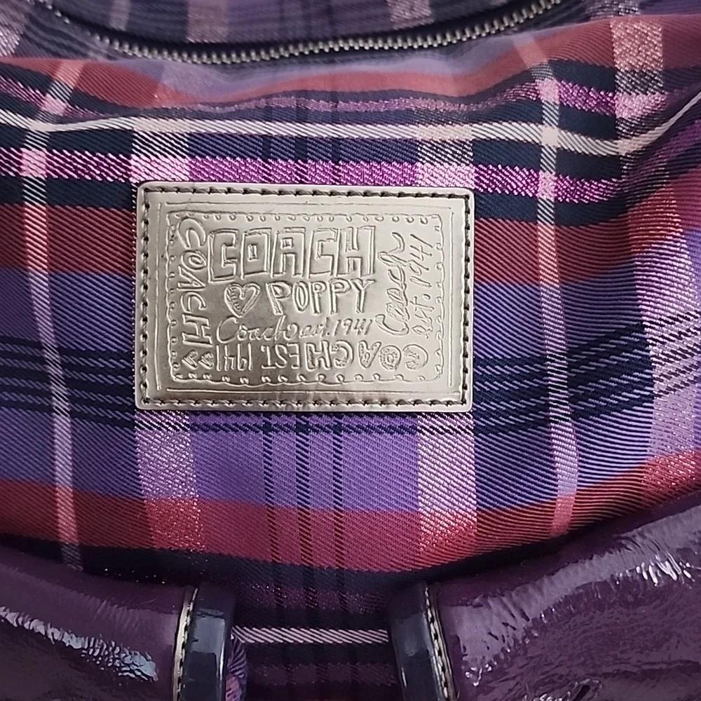 Coach Poppy Purple Tartan Metallic Shoulder Bag Purse - Picture 3 of 16